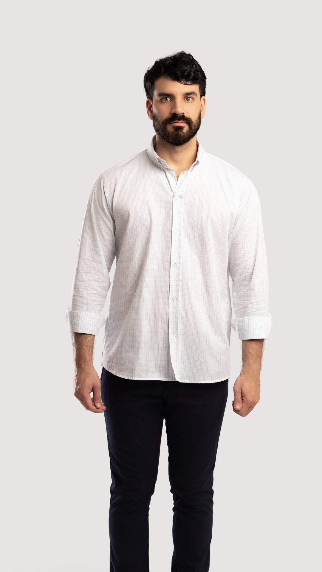 CAMISA BLANCA A CUADRO CELESTE