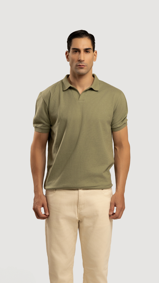 POLO CUELLO V TEXTURIZADO VERDE - SUMMER SELECTS