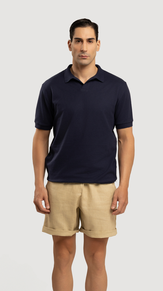 POLO CUELLO V TEXTURIZADO AZUL - SUMMER SELECTS