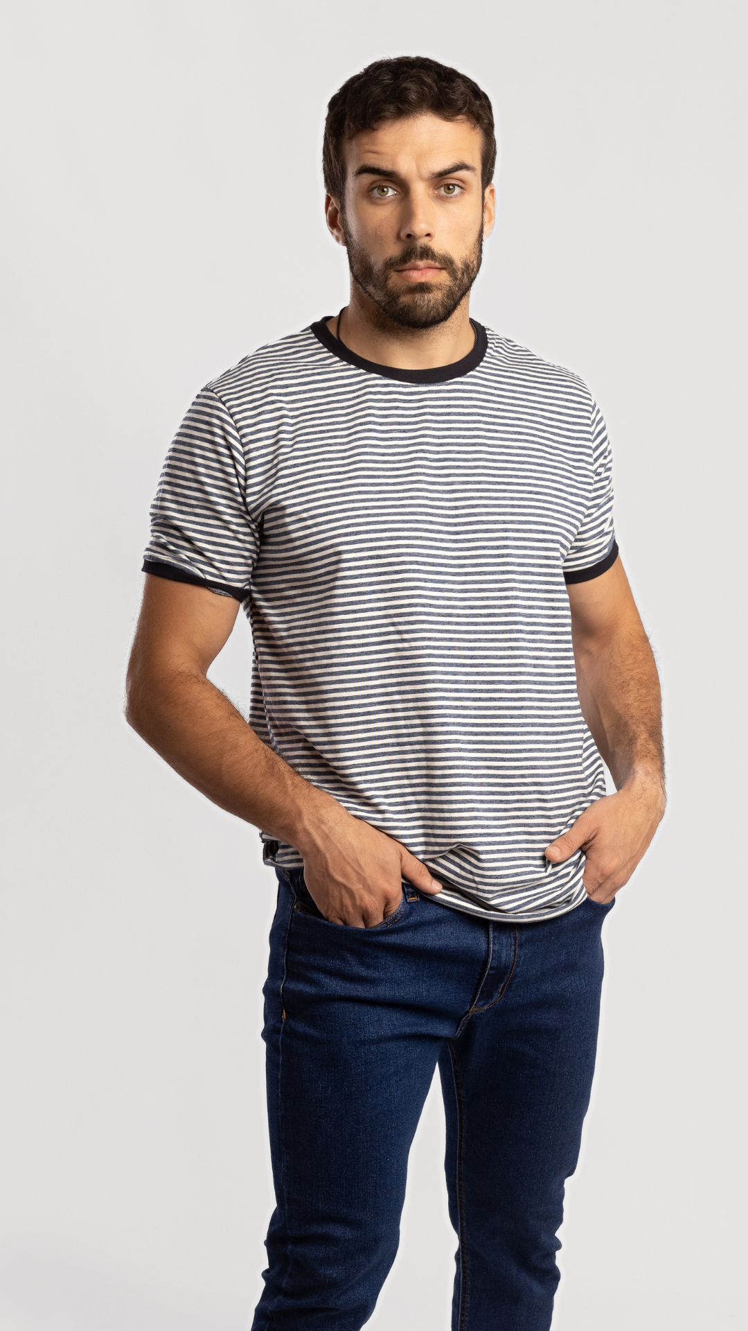 REMERA BASICA RAYAS AZUL