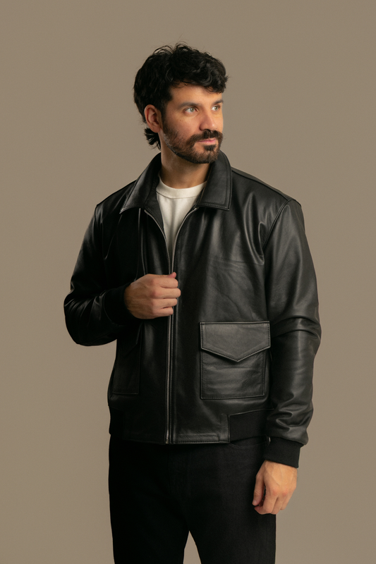 CAMPERA DE CUERO AVIADOR NEGRA - WINTER SELECTS