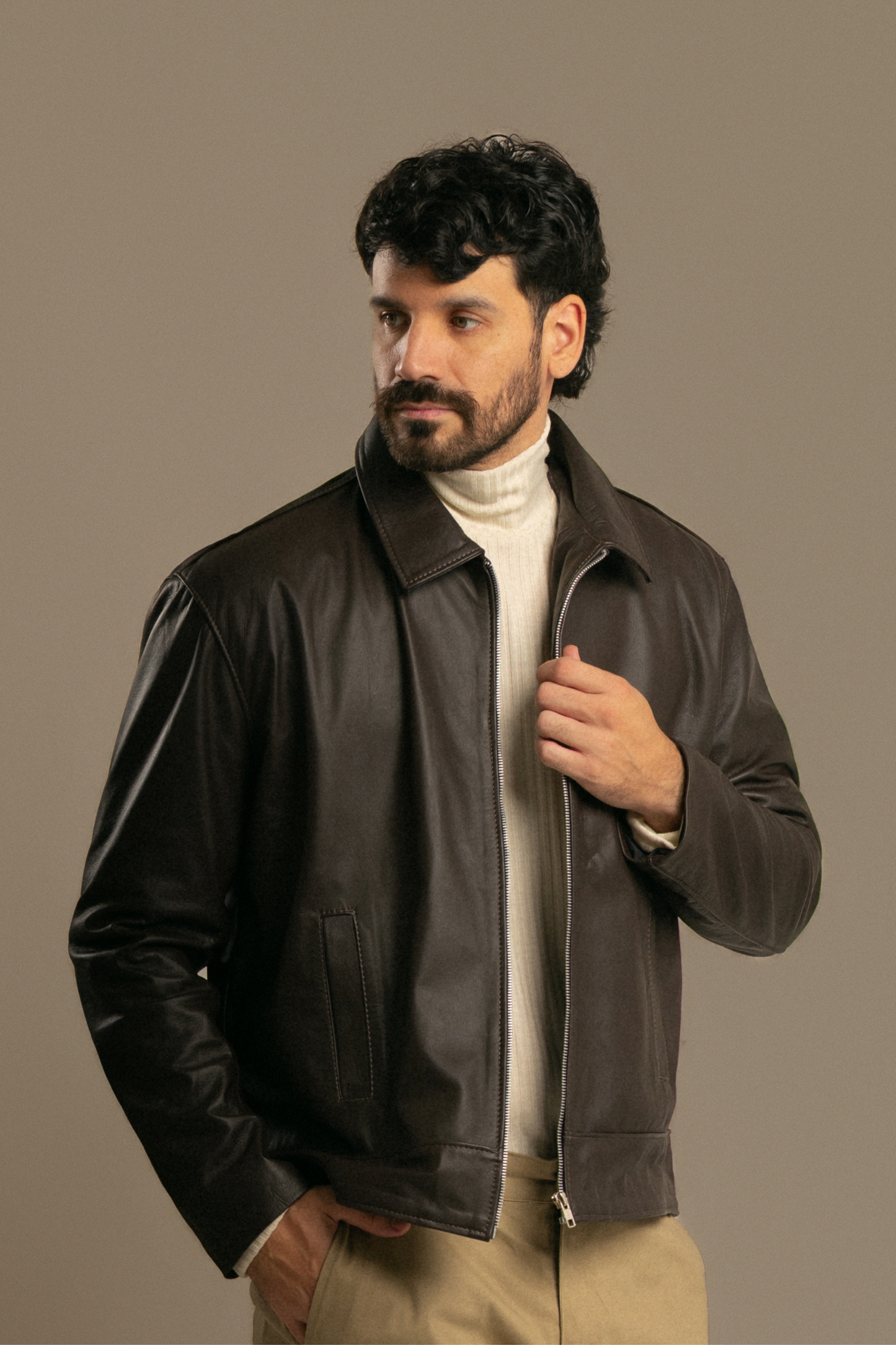CAMPERA DE CUERO CLÁSICA MARRON - WINTER SELECTS