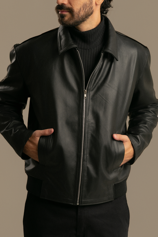 CAMPERA DE CUERO CLÁSICA NEGRA - WINTER SELECTS