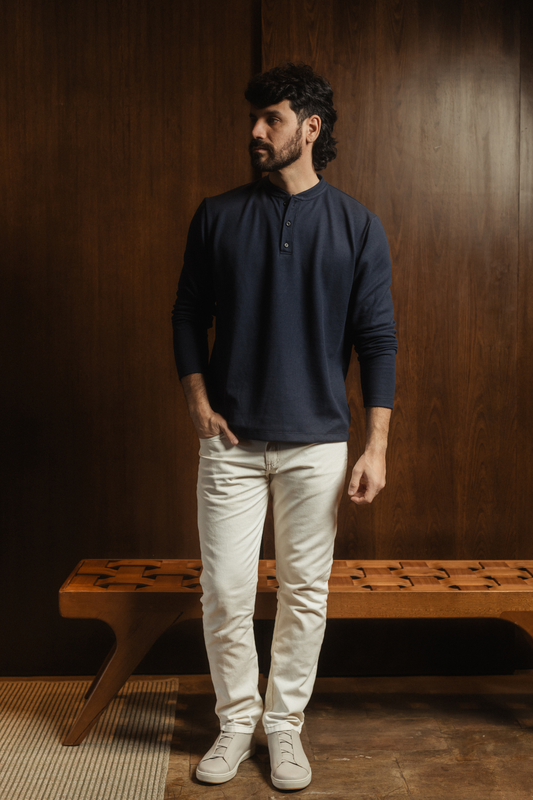 REMERA HENLEY MANGA LARGA AZUL MARINO